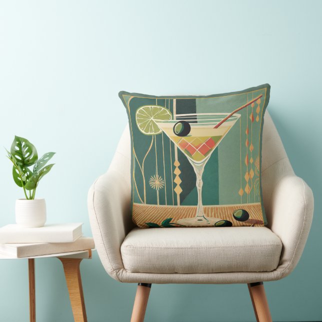 Cocktail Hour Mid Century Modern Martini Throw Pillow (Chair)