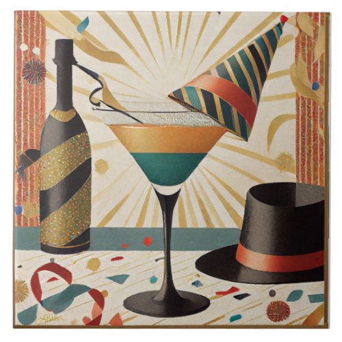 Cocktail Hour Mid Century New Years Eve Design Ceramic Tile