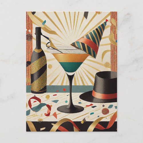 Cocktail Hour Mid Century New Years Eve Design Postcard