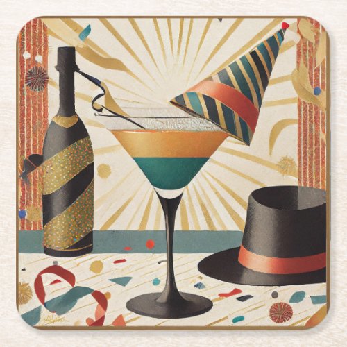 Cocktail Hour Mid Century New Years Eve Design Square Paper Coaster