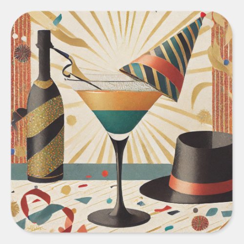 Cocktail Hour Mid Century New Years Eve Design Square Sticker