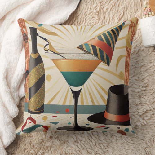 Cocktail Hour Mid Century New Years Eve Design Throw Pillow