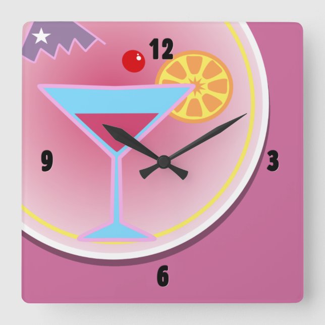 Cocktail Hour Night Time Wall Clock (Front)