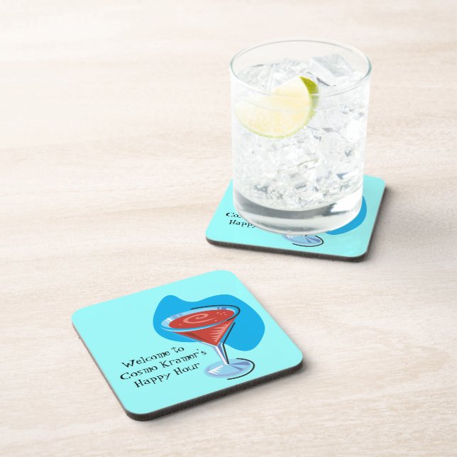 Cocktail Hour_retro-style Cosmo glass personalized Coaster (Right Side)