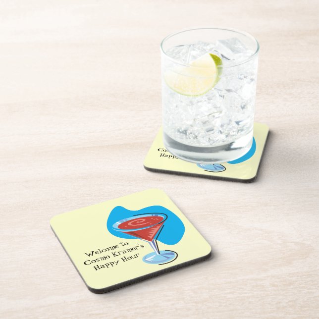 Cocktail Hour_retro-style Cosmo glass personalized Drink Coaster (Right Side)