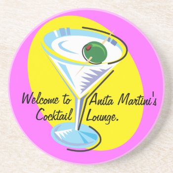 Cocktail Hour_retro-style Martini Glass Drink Coaster by UCanSayThatAgain at Zazzle