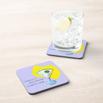 Cocktail Hour_retro-style Martini Glass With Olive Coaster by UCanSayThatAgain at Zazzle