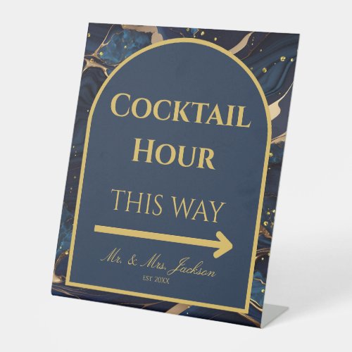 Cocktail Hour Sign Navy Blue  Gold Theme Wedding