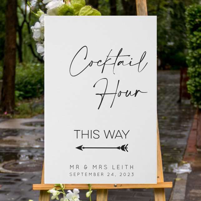 Cocktail Hour This Way Left Minimal Wedding Sign (Creator Uploaded)