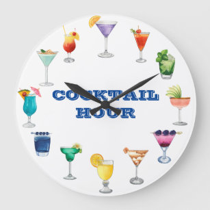 Cocktail Hour Watercolor Drinks  martini  Large Clock