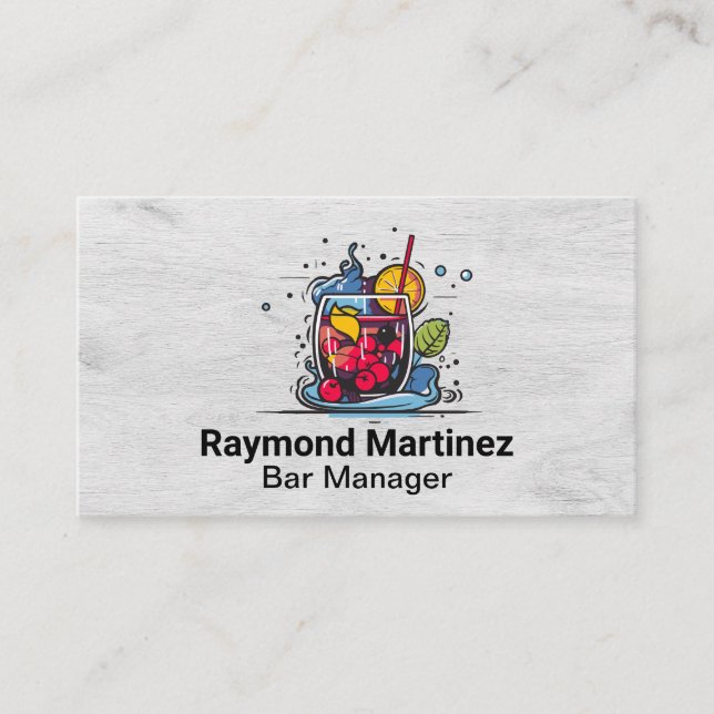 Cocktail Illustration with Berries | Bar Business Card (Front)