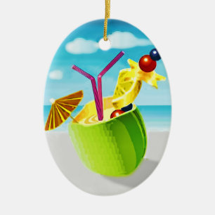 Cocktail in a Coconut Ceramic Ornament