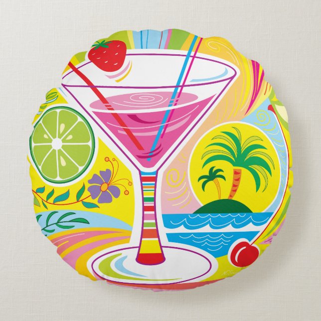 Cocktail Island Round Pillow (Front)