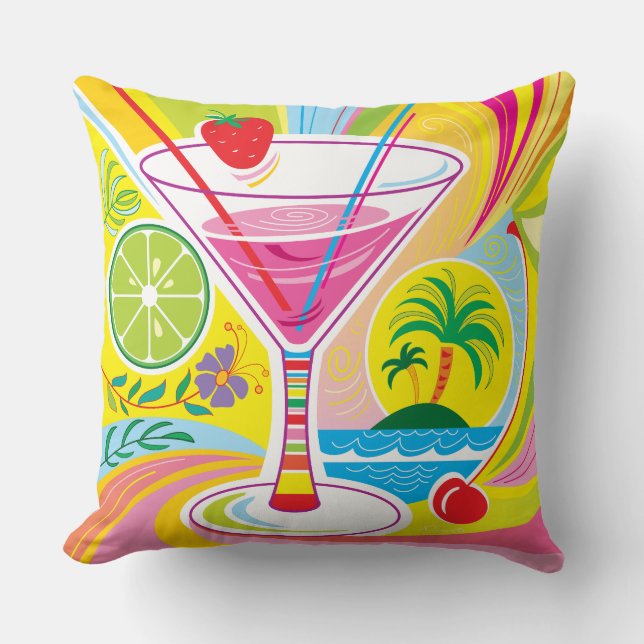 Cocktail Island Throw Pillow (Front)