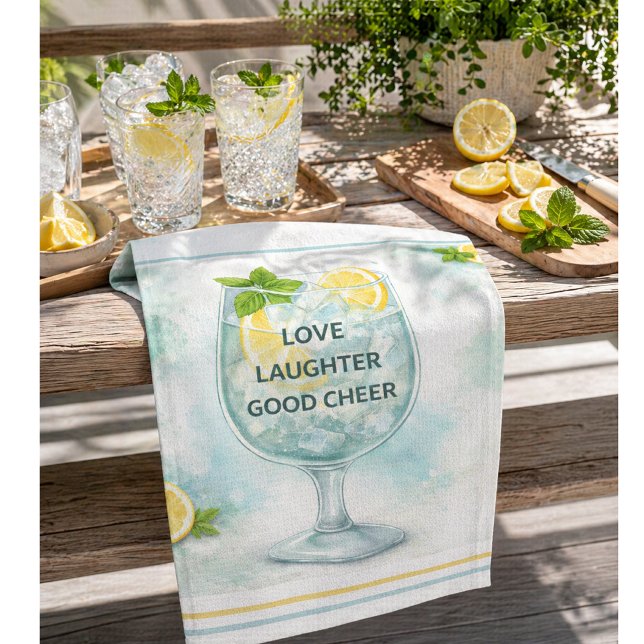 Cocktail Kitchen Decor Gin & Tonic Lover  Towel (Fresh lemon & gin tea towel for summer entertaining, bar carts and relaxed coastal kitchens)