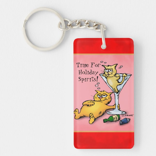Cocktail Kittens Holiday Spirits Cartoon Keychain (Front)