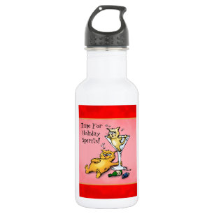 Cocktail Kittens Holiday Spirits Cartoon Water Bottle
