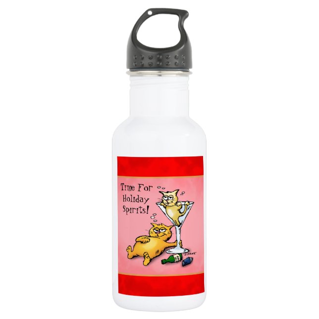 Cocktail Kittens Holiday Spirits Cartoon Water Bottle (Front)