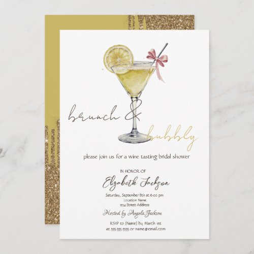 Cocktail Lemon Glitter Drips Brunch Bubble Invitation