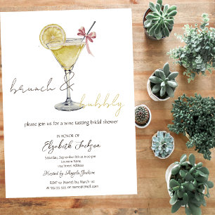 Cocktail Lemon Glitter Drips Brunch Bubble Invitation