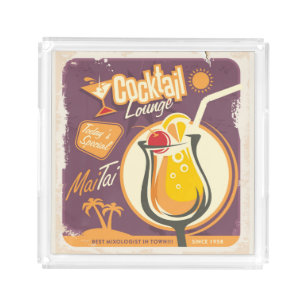 Cocktail Lounge Poster Acrylic Tray
