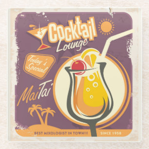 Cocktail Lounge Poster Glass Coaster