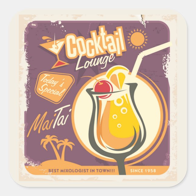 Cocktail Lounge Poster Square Sticker (Front)