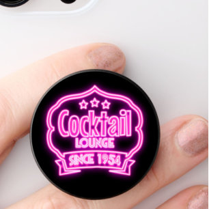 Cocktail lounge retro vintage neon look sign black PopSocket