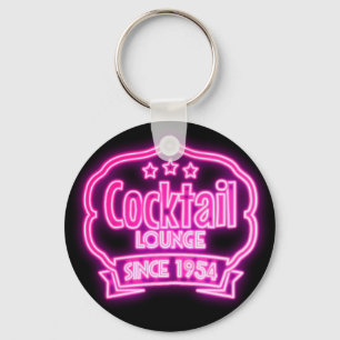 Cocktail lounge retro vintage neon sign liquor bar keychain