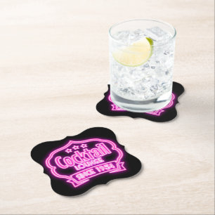 Cocktail lounge retro vintage neon sign liquor bar paper coaster