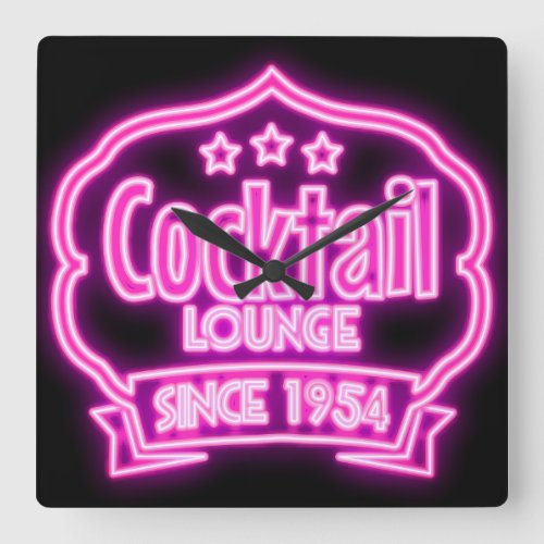 Cocktail lounge retro vintage neon sign liquor bar square wall clock