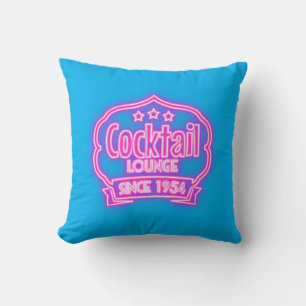 Cocktail lounge retro vintage neon sign liquor bar throw pillow