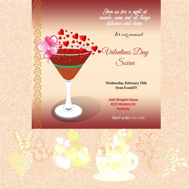 Cocktail Love Meet Valentine Sweeping Hearts Party Invitation (Cocktail Love Meet Valentine Sweeping Hearts Party Invitation)