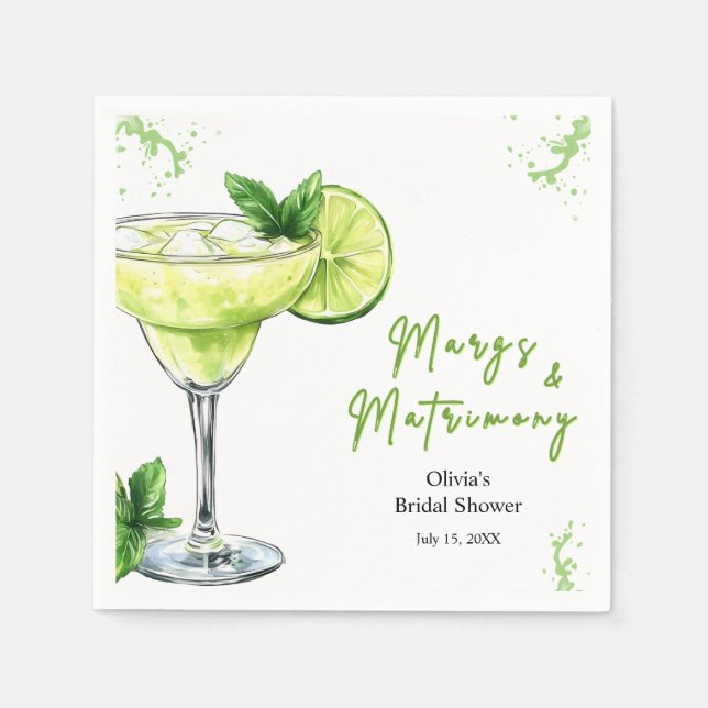 Cocktail Margs and Matrimony Bridal Shower Napkins (Front)