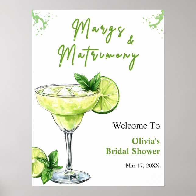 Cocktail Margs and Matrimony Bridal Shower Welcome Poster (Front)