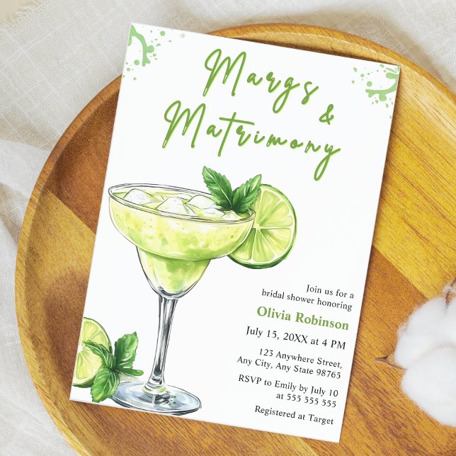 Cocktail Margs & Matrimony Bridal Shower Invitation (Margs & Matrimony Cocktail Margarita Bridal Shower Invitation  )