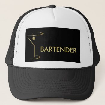 Cocktail Martini Gold Bartender Trucker Hat by BartenderSchool at Zazzle
