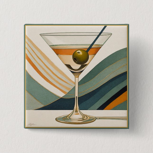 Cocktail Martini Mid Century Design Button (Front)