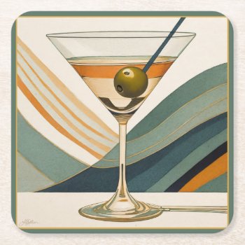 Cocktail Martini Mid Century Design Square Paper Coaster by leehillerloveadvice at Zazzle