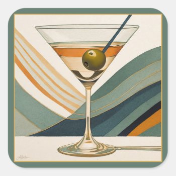 Cocktail Martini Mid Century Design Square Sticker by leehillerloveadvice at Zazzle