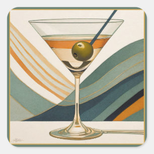 Cocktail Martini Mid Century Design Square Sticker
