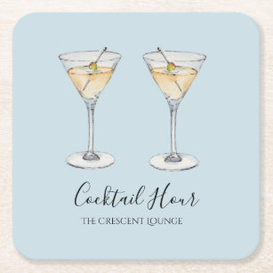 Cocktail Martini modern illustration bar Square Paper Coaster