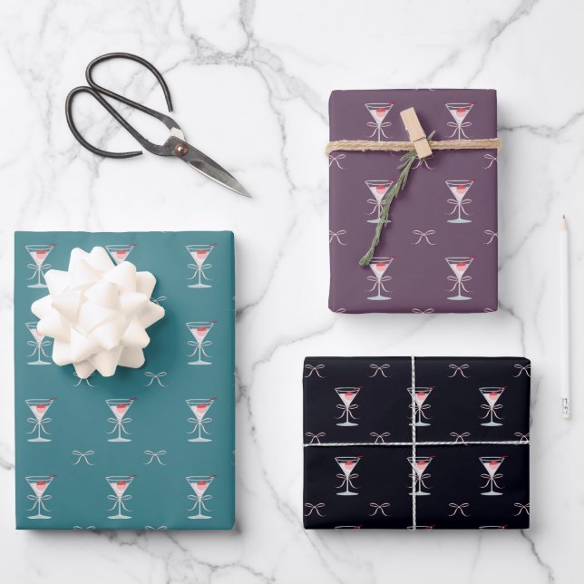 COCKTAIL MARTINI PATTERN  WRAPPING PAPER SHEETS (Front)