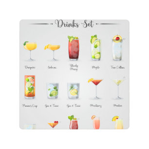 Cocktail menu design metal print