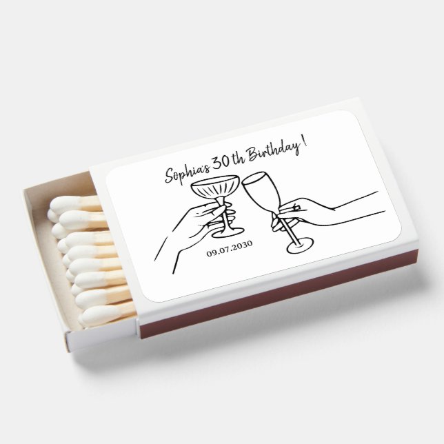 cocktail Milestone Birthday Celebration Matchboxes (Front Open)
