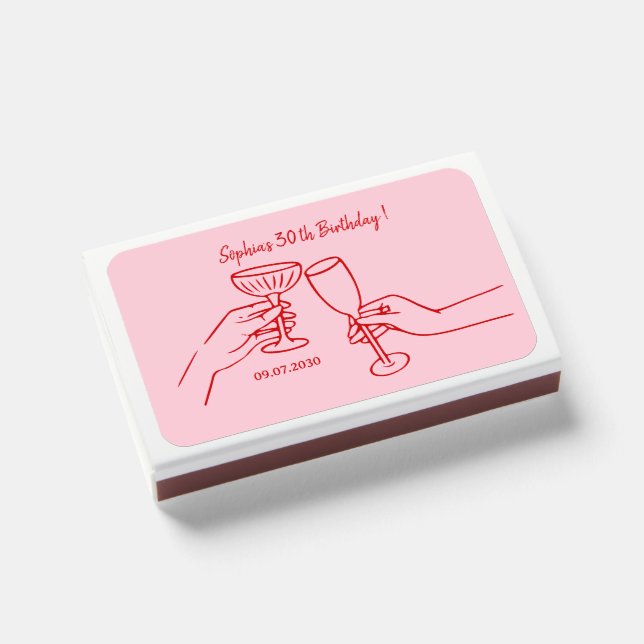 cocktail Milestone Birthday Celebration Matchboxes (Front Closed)