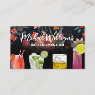 Cocktail Mix Drinks Floral Background Business Card