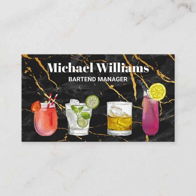 Cocktail Mix Drinks | Mixology | Marble Business Card (Front)