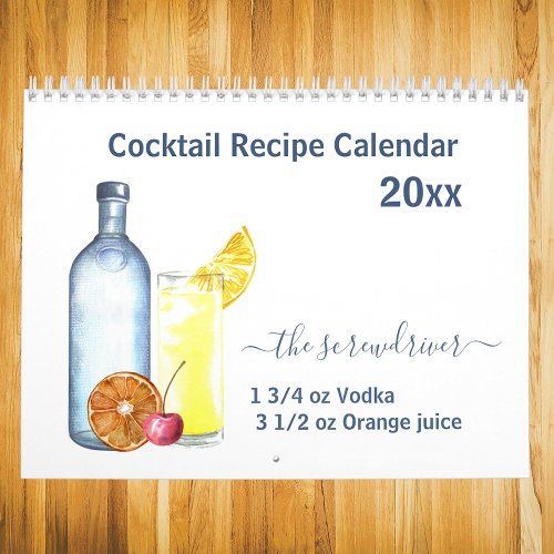 Cocktail Mixed Drink Recipes Alcohol Bar Calendar