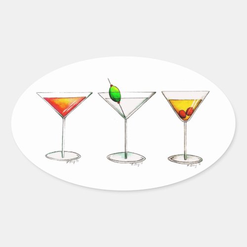 Cocktail Mixed Drinks Martini Cosmopolitan Cosmo Oval Sticker